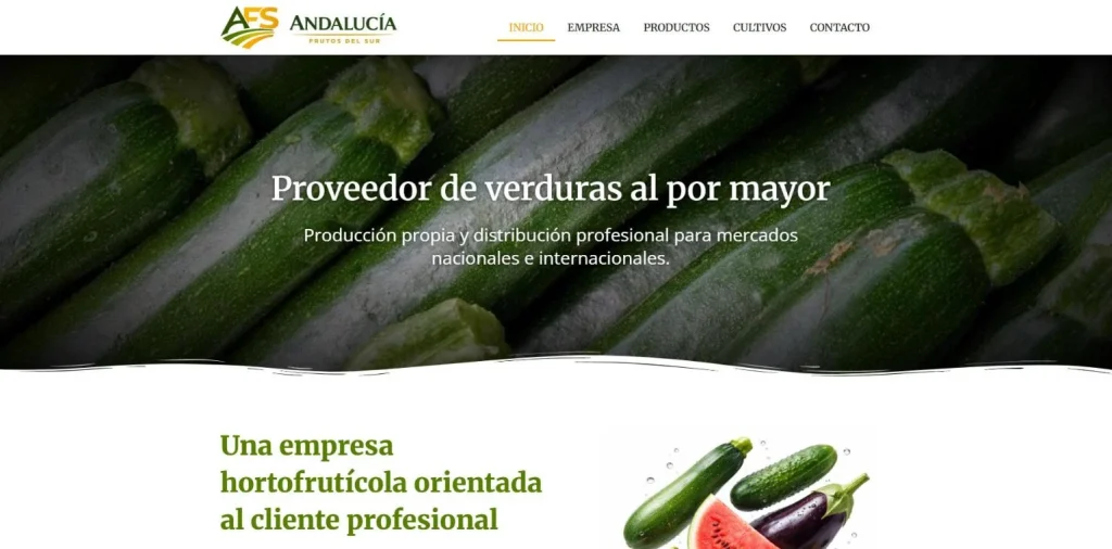 Portada de la web de Andalucía Frutos del Sur, proveedor de verduras al por mayor