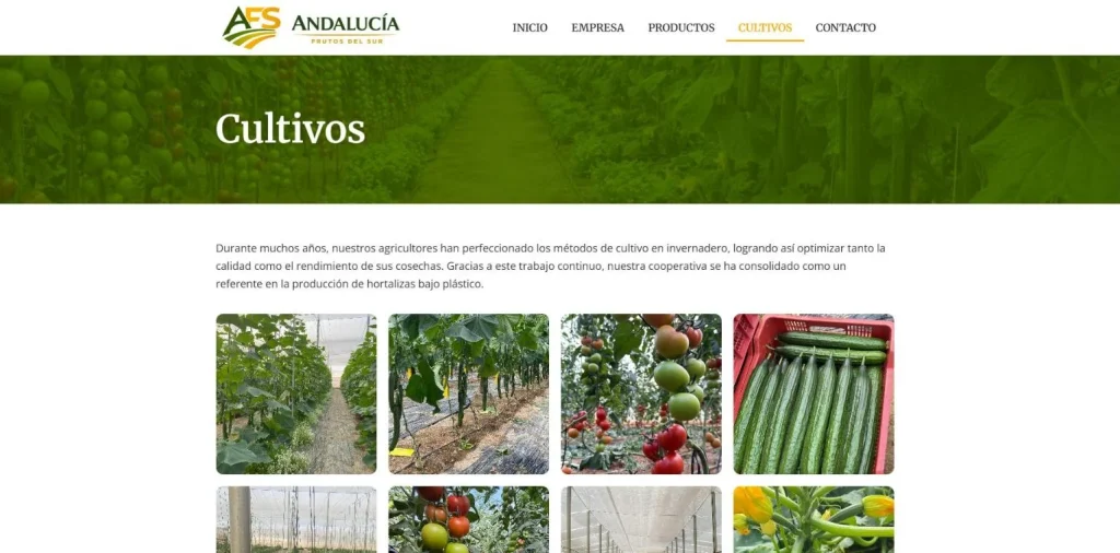 Página de cultivos con galería de los invernaderos