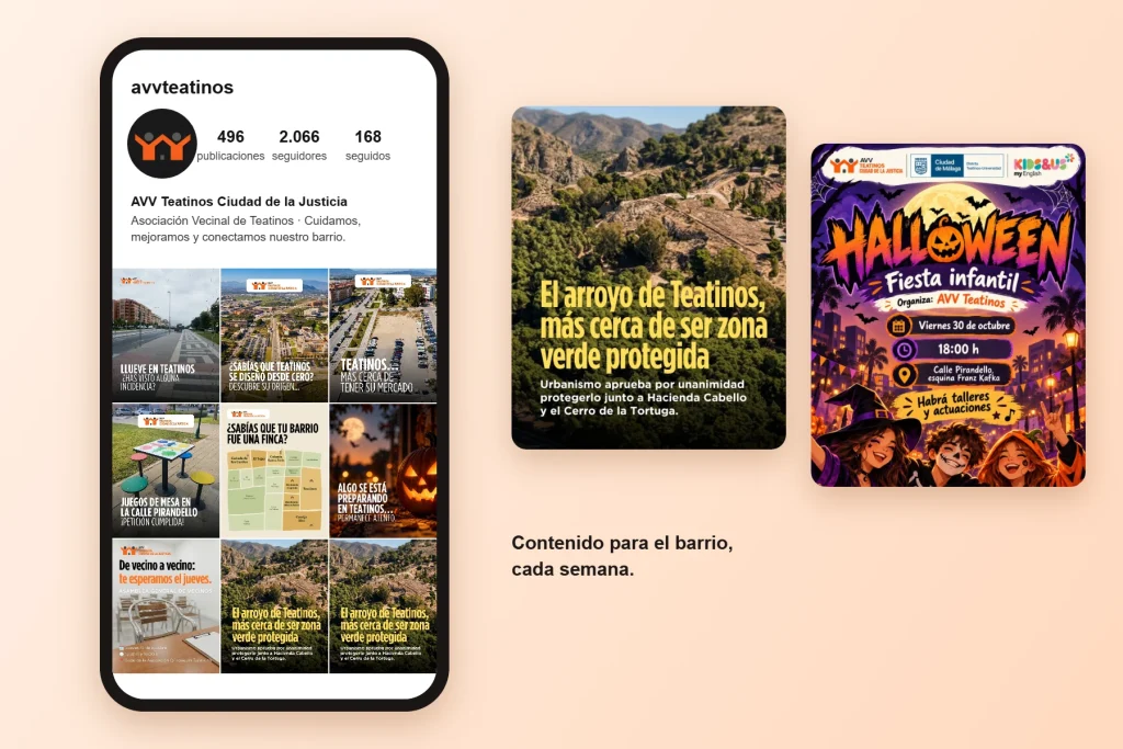 Perfil de Instagram de la AVV Teatinos con su feed