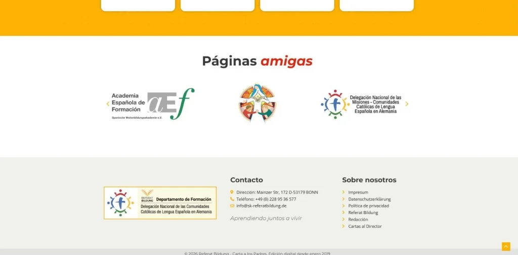 Páginas amigas y pie con los datos de contacto