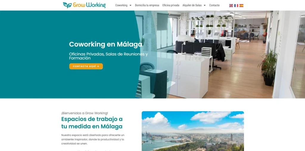 Página de inicio de la web de Grow Working, coworking en Málaga