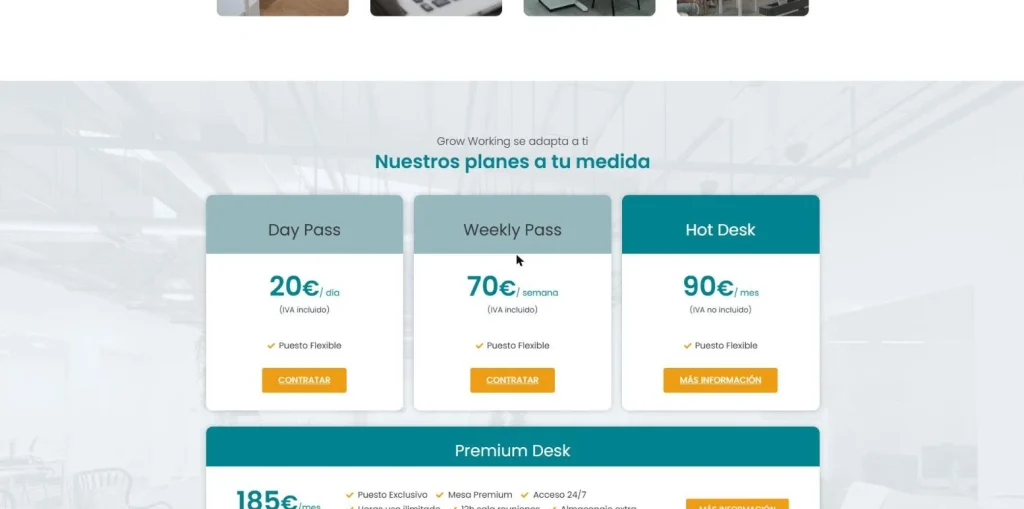 Planes de coworking con contratación online: Day Pass, Weekly Pass y Hot Desk