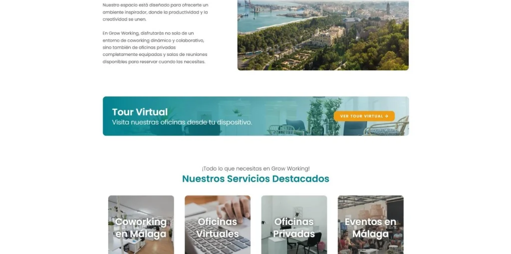Tour virtual y servicios destacados de Grow Working
