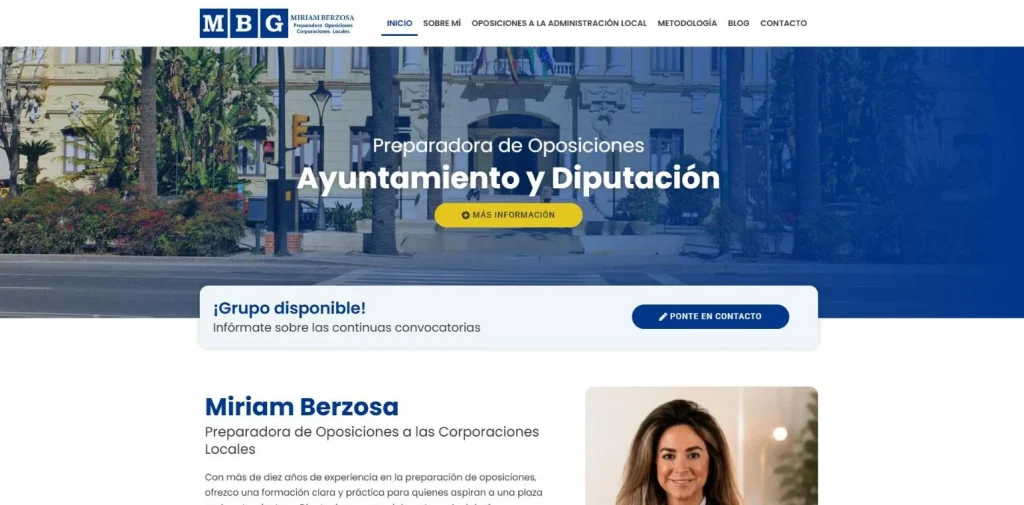 Portada de la web de Miriam Berzosa, preparadora de oposiciones