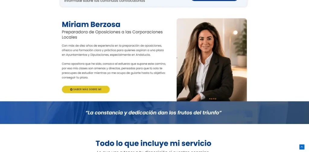 Presentación de Miriam Berzosa en la página de inicio