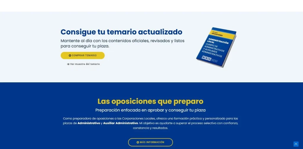 Sección de compra del temario y oposiciones que prepara
