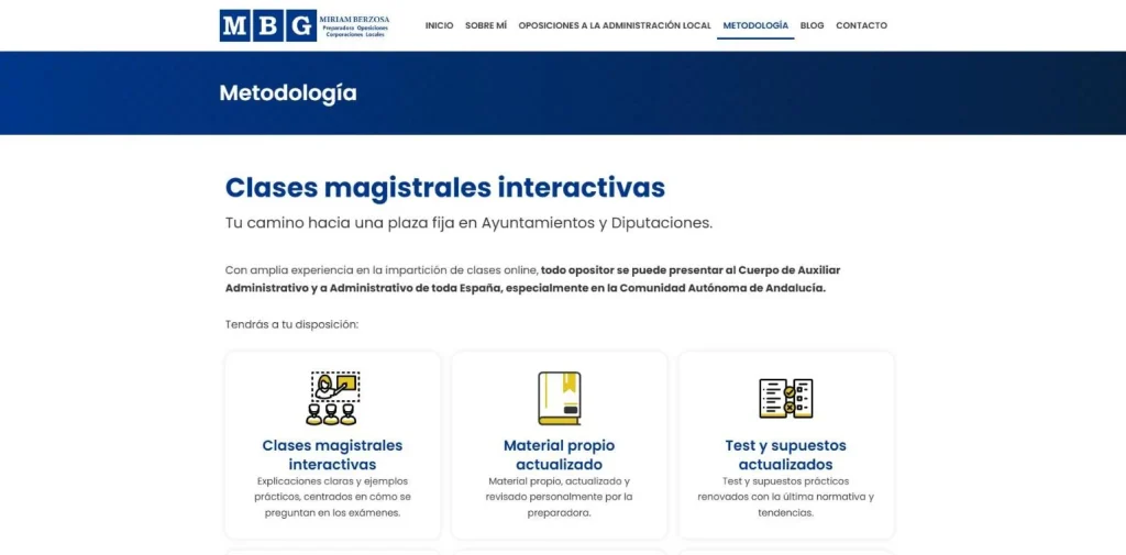 Página de metodología con las clases magistrales interactivas