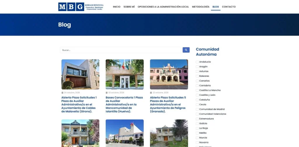 Blog de convocatorias con filtro por comunidad autónoma