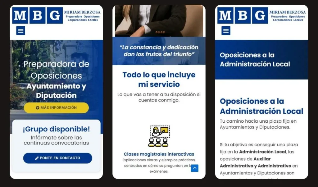 Vistas móviles de la web de Miriam Berzosa