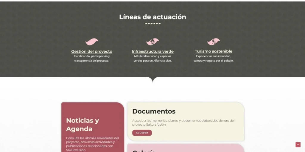 Líneas de actuación y accesos a noticias, documentos y galería
